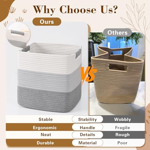 12 Inch Storage Cubes, 3 Pack Cube Storage Bins for Organizing, Cotton Rope Woven Baskets for Shelves, Bathroom, Kids Room, Closets, Baby Nursery
