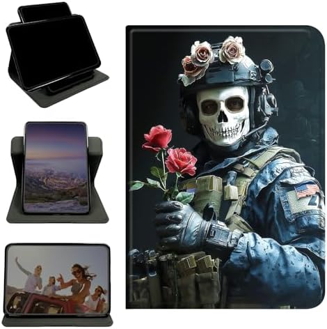 Case for Samsung Galaxy Tab S7 FE 2021/S7 Plus 2020/S8 Plus 2022 12.4 Inch, 360 Degree Rotating Stand with Multi-Angle Vertical Shockproof Protective Shell for Women Men, Skull Man Flower