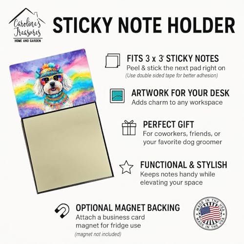 Caroline's Treasures Bichon Frise Hippie Dawg Sticky Note Holder Refillable Dispenser Self-Sticky Note Pads, Memo Pads Blank Desk Accessories
