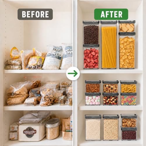 Airtight Pantry Storage Container 5 PC Set Twist-Lock Lid, Sand | 0.8qt, 1.9qt ×2, 3qt, 4qt Leakproof Detachable Lid for Easy Cleaning, Cereal, Pasta, Rice, Oats, Snack Storage BPA-free