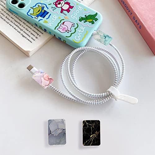 CameCosy 4PCS Cute Cable Protector for iPhone Type-C Charger,Marble Pattern