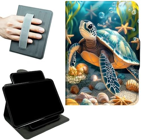 Rotating Handle Case for Samsung Tab S10 Ultra 2024/Galaxy S9 Ultra 2023 14.6", 360 Degree Swivel Kickstand with Magnetic Closure Shockproof Leather Protective Cover, Sea Turtle Seaweed