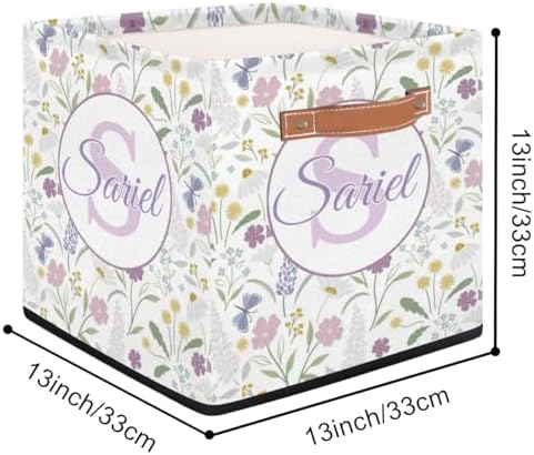Customized Storage-Basket Collapsible Baby Keepsake-Box Flowers Organizer-Bins as Gifts for Girls Boys Baby Adults Cubes Storage-Box Print Name on It