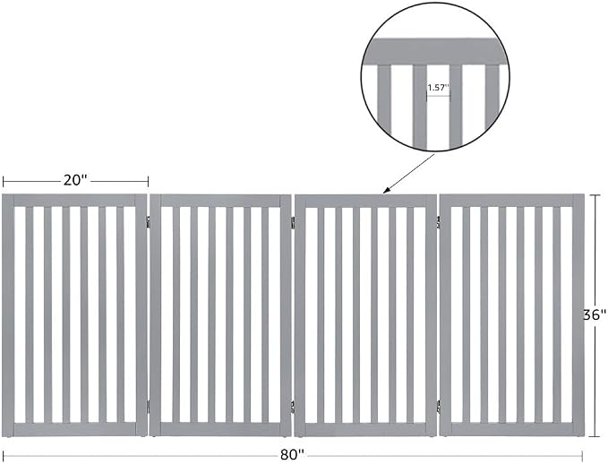 unipaws 36”H Free Standing Pet Gate for Dog Cat, 80”Wide Wooden Dog Gates | Foldable Pet Fence for Doorway, Stairs, Step, Expandable Doggy Barrier, Indoor Use