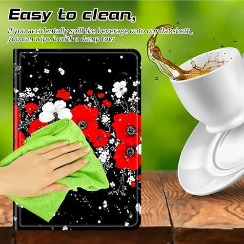 Universal Case for T-Mobile Revvl Tab 2 10.1" Model:9185W 2025/Revvl Tab 5G 10.36" 2023, 360 Degree Rotating Kickstand Protective Stand Leather Shell Cover for 9"-10.5", Red White Flowers