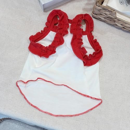 Cute Strawberry Dog Tank Top, Ruffled Edge Pet Clothes for Small Dogs Cats, Adorable Puppy Apparel with Cherry Decoration (Large)