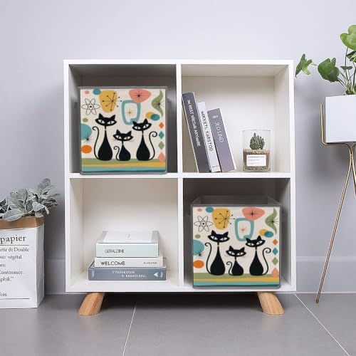 Cats Abstract Art Storage Bin with Handles, Oxford Fabric Foldable Storage Cube Organizer for Clothes, Towels, Bedroom, Living Room, Home Organization