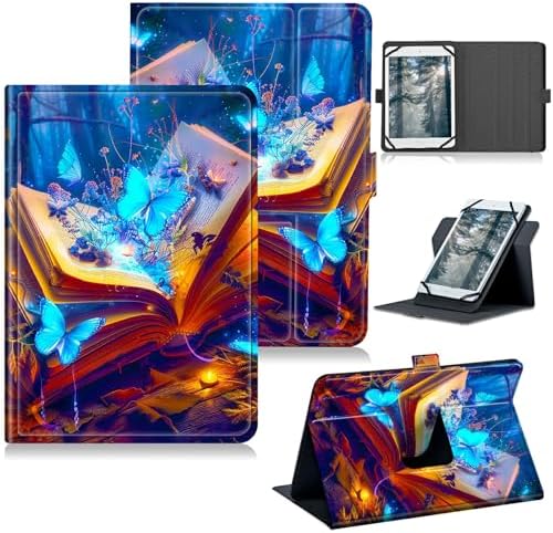 Universal Tablet Case for T-Mobile Revvl Tab 2 10.1" 2025/Revvl Tab 5G 10.36" 2023, 360 Degree Rotating Kickstand Protective Stand PU Leather Shell Cover for 9"-10.5", Book Blue Butterfly