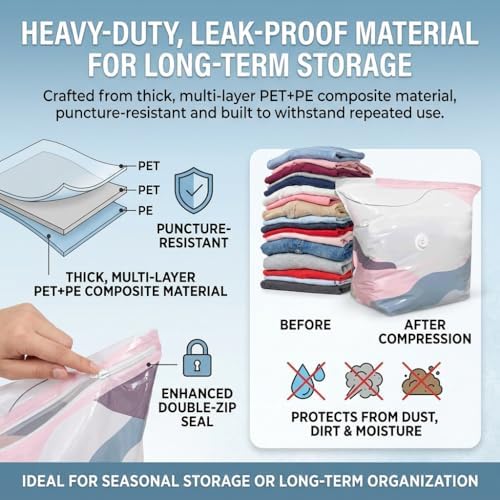 No Pump Vacuum Storage Bags, Press & Seal, No Pump Needed, 3D Compression Bags for Storage, for Clothes, Comforters, Blankets (L*3 PCS)