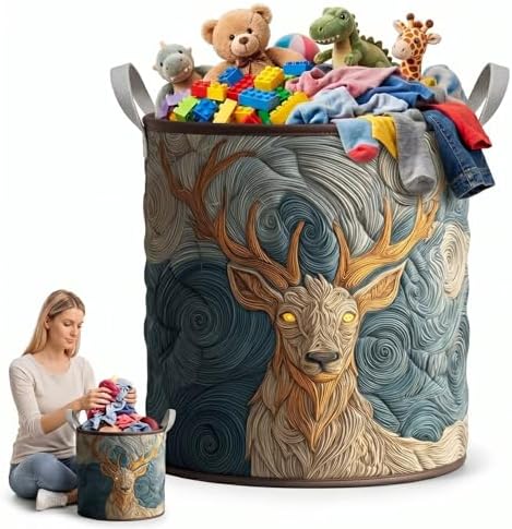 Craft Room Quilted Storage Basket, Soft Fabric Hamper with Handles, Collapsible Bin for Yarn & Sewing Supplies(20" x 28")