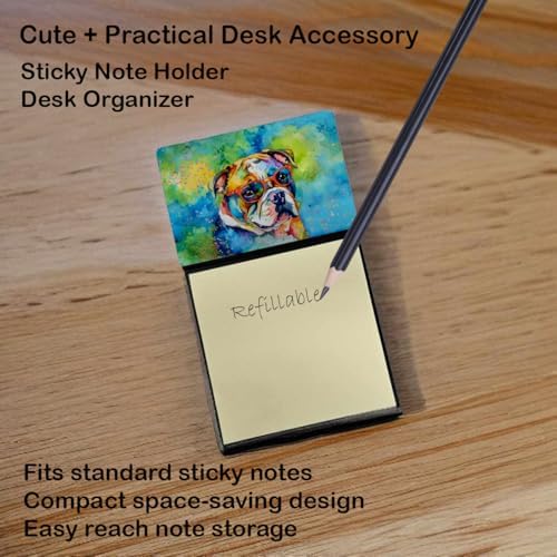 Caroline's Treasures English Bulldog Hippie Dawg Sticky Note Holder Refillable Dispenser Self-Sticky Note Pads, Memo Pads Blank Desk Accessories