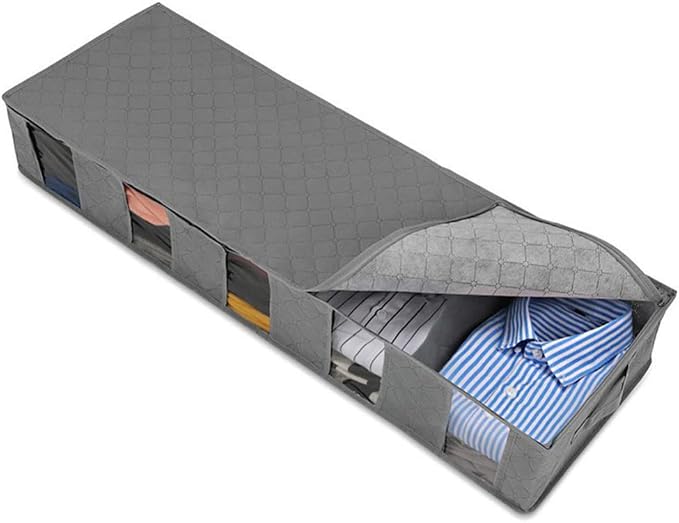 Zerodeko under Bed Storage Bag Large Capacity Organizer for Quilts and Blankets Breathable Non-woven Design Window for Easy Viewing for Bedroom and Closet Use