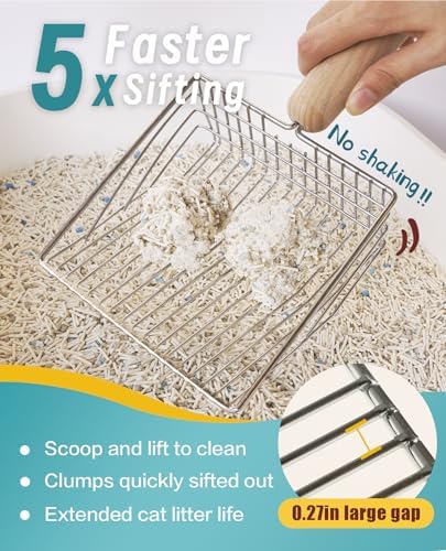 Cat Litter Scoop with Holder-Speed Sifter Litter Box Scooper Captures All Clumps - Kitty Metal Scooper, Kitty Litter Sifting Shovel Comfy Handle,Heavy Duty Speed Sifter,for Litter Box-Pro
