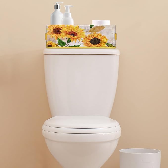 Sunflower Bright Letters Bathroom Storage Basket, Foldable with Handle Open Countertop Paper Towel Decorative Box, Toilet Tank Top Shelf Baskets for Home Closet Bedroom Living Room Office