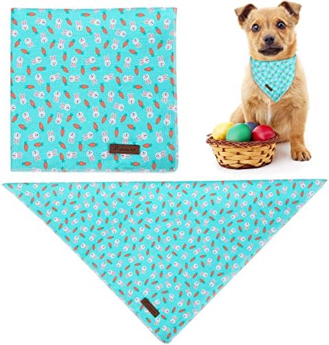 Easter Dog Bandana, Triangle Bid Scarf, Cotton, BlueRabbit, L, Easter, Rabbit, Unisex, Medium Large Dog