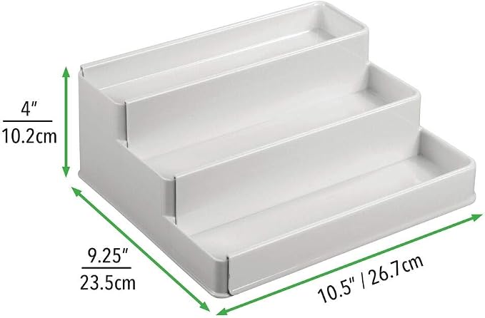 mDesign Plastic Expandable 3-Tier Shelf Rack Organizer - Storage for Bathroom Vanity, Cabinet, Cupboard, Drawer - Holds Medicine, Vitamins, Supplements, Cosmetics - Ligne Collection - Light Gray