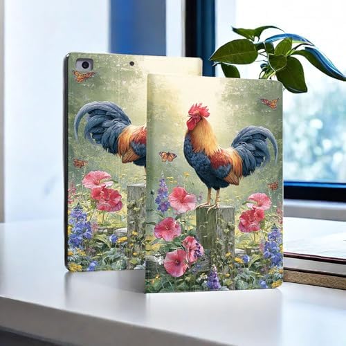 for Microsoft Surface Pro 7 Plus,Surface Pro 7/6/5/4 12.3" Tablet Case,Auto Wake/Sleep,Adjustable Stand Protective Cover - Rooster Flower Butterfly