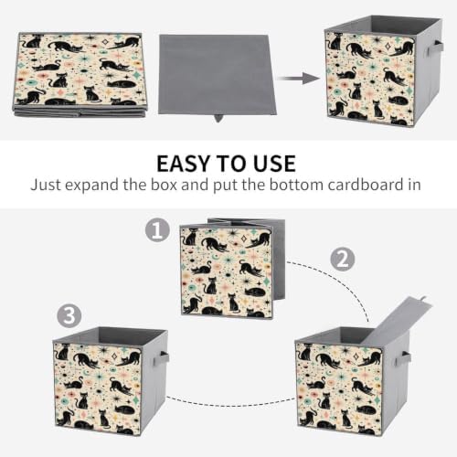 Black Cats And Storage Bin with Handles, Oxford Fabric Foldable Storage Cube Organizer for Clothes, Towels, Bedroom, Living Room, Home Organization