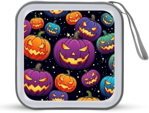 40 Capacity CD DVD Case Wallet Pumpkin CD Holder Storage | Pumpkin Hard Shell Sturdy Disc Storage Organizer Binder, Zipper Closure, Hand Strap