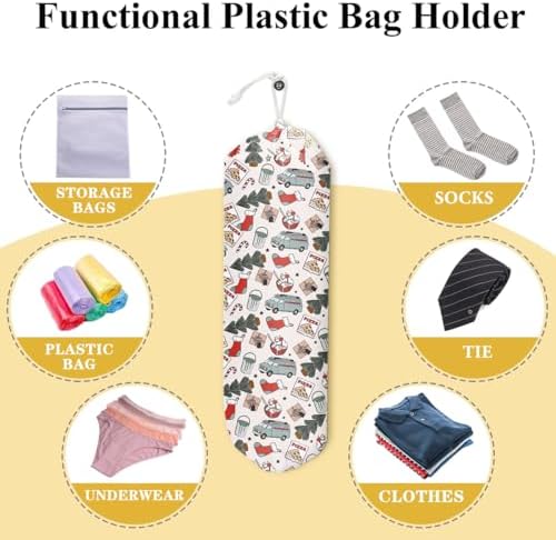 Bohemian Christmas Movie Pattern Grocery Bag Holder and Dispenser | Christmas Plastic Bags Organizer Garbage Shopping Trash Bags Storage for Kitchen Home Housewarming Gifts for Women Friends