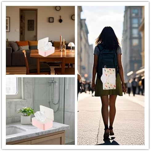 Wipes Dispenser Set,1 Wipe Box & 2 Portable Pouches | Refillable Reusable Large Wet Wipe Holder, Flushable Wipes Case Bathroom Wipes Container for Pet Nursery Kitchen Office