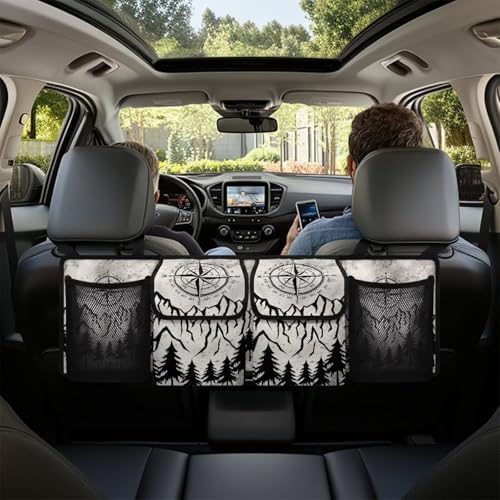 Mountain Peak Car Trunk Organizer Hanging Car Back Seat Storage Bag with 4 Large Pockets Multipurpose Collapsible Storage Bag Automotive Interior Accessories