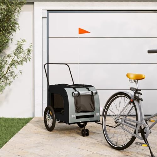 Pet Bike Trailer for Small Dogs, Foldable Bicycle Cargo Trailer with Quick-Release Wheels and Safety Flag, Orange and Gray