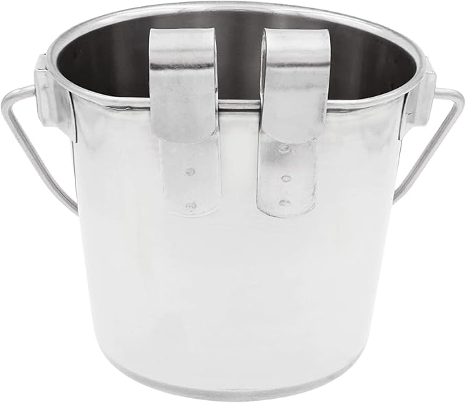 Fuzzy Puppy Flat Sided Pail with Dual Hooks, Snugly Fit On Dog, Cat and Critter Crates & Cages, Heavy Duty Stainless Steel | 2 Quart (PN: FSP-2)