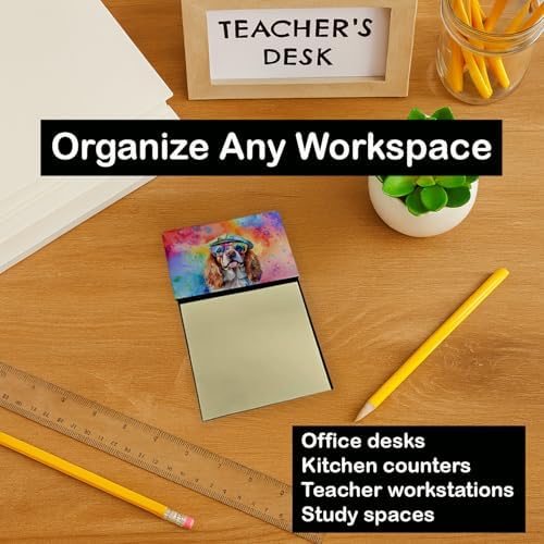 Caroline's Treasures Cavalier Spaniel Hippie Dawg Sticky Note Holder Refillable Dispenser Self-Sticky Note Pads, Memo Pads Blank Desk Accessories