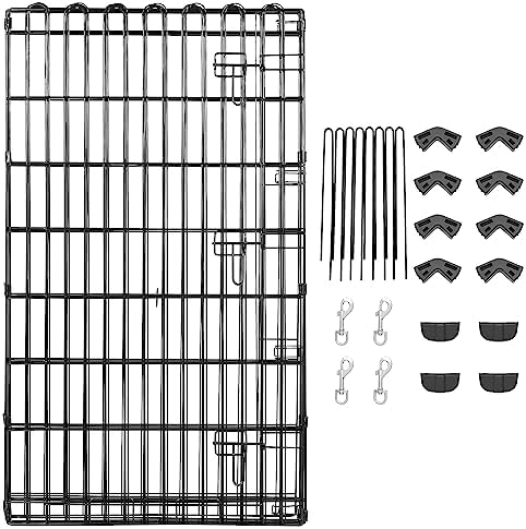 Amazon Basics Foldable Octagonal Metal Exercise Dog Playpen, Indoor/Outdoor, Single Door, 8 Panels, 24 x 42 Inches, Portable Pet Fence, Large, Black