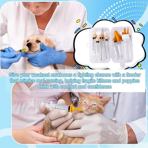 23 Pcs Pet Nursing Kit 50 ml Nursing Bottle Syringe Set with Nursing Nipples Measuring Cup and Cleaning Brush BPA-Free Nursing Supplies for Newborn Puppies Kittens