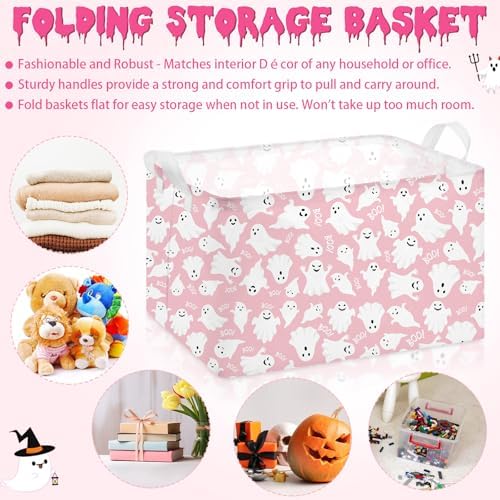 Chunful 4 Pcs Pink Halloween Storage Baskets Cute Ghost Boo Basket