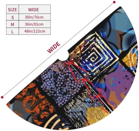 Christmas Tree Skirt, Soft Polyester Xmas Tree Skirts with Ribbon Ties, Rustic Farmhouse Holiday Party Decorations Imitation of A Tribal Background Pattern. 30"