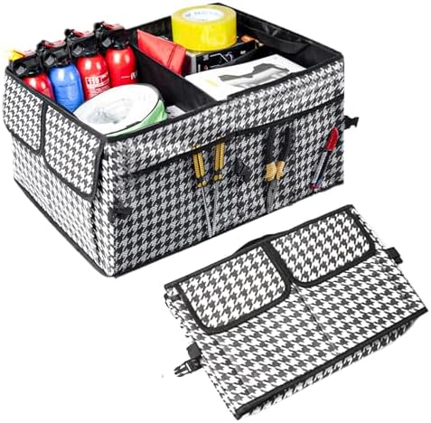 Hovom Car Trunk Organizer, Collapsible Trunk Storage Box for SUV, Multi-Compartment Car Organizers and Storage, Large Capacity Backseat Organizer for Most Cars SUVs Trucks Sedans (Checkerboard)