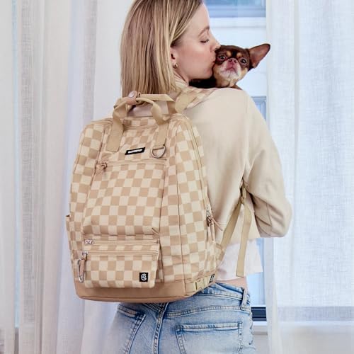 Cleverpup Porter 2-in-1 Dog Gear Travel Backpack - 10 Pockets, Checkerboard