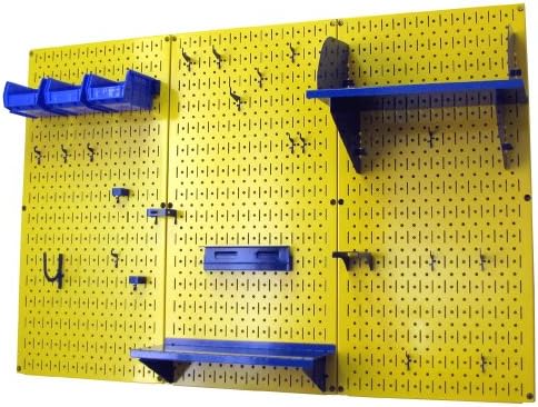 Wall Control Pegboard Organizer 4 ft. Metal Pegboard Standard Tool Storage Kit with Yellow Toolboard and Blue Accessories