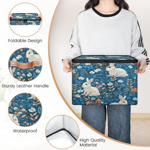 Rabbit Easter Storage Box with Zipper Lid | Collapsible, Fabric, Storage Bin, Handle, Large, Closet Organizer, Containers, Bedroom, Home, Spring Bunny Flowers