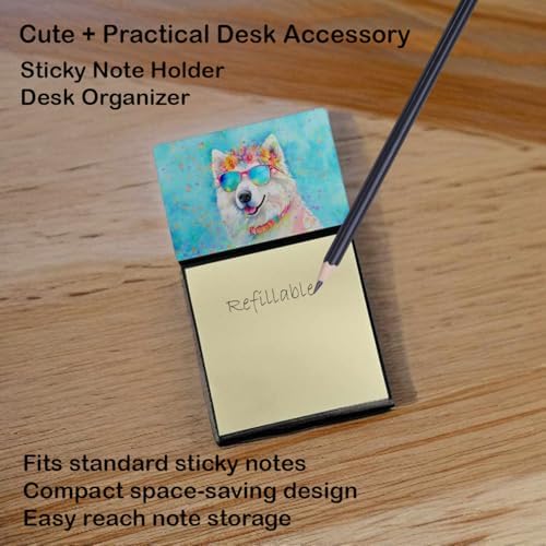 Caroline's Treasures Samoyed Hippie Dawg Sticky Note Holder Refillable Dispenser Self-Sticky Note Pads, Memo Pads Blank Desk Accessories