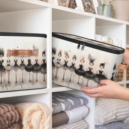 Ballerina Collapsible Fabric Storage Bin with Lid | Storage Basket, Foldable, Waterproof, Handle, Large, Closet Organizer, Home, Cute Black Tutu Ballerina