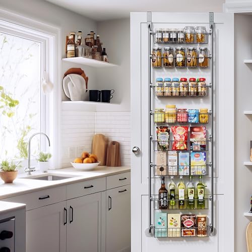 Delamu Over The Door Pantry Organizer, 8-Tier Pantry Door Organizers and Storage, Metal Hanging Spice Rack, Seasoning Organizer, Door Organizer for Home Kitchen Bathroom, Black