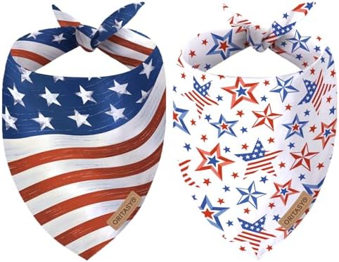 4th of July Dog Bandanas, 2-Pack Triangle Reversible Pet Scarves, Premium Fabric, US Flag Bandana for All Dogs (Small, Style 3)