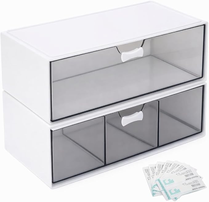 2Pack Bandage Storage Organizer -Large Capacity First Aid Organizer - 4Compartments Bandaid Holder-Medicine Cabinet Storage for Cotton Swab, Paper Clips,Pills,Flip Cover (White)