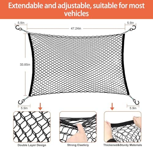 Car Dog Barrier for VW Amarok Beetle Bora Caddy Corrado EOS Golf 2000-2023 2024, Dog Car Barrier Mesh Net Double Layer Elastic Pet Barrier for Car Thickened Material Dog Travel Accessories