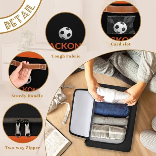 Custom Storage Basket with Zipper Lid, Soccer Ball Foldable Fabric Storage Boxes Decorative Closet Shelves Clothes Organizer Container Cubes with Handle 1PCS