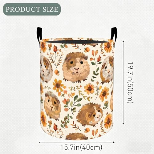 Guinea Pig Laundry Basket Hamper, Organizer Bins Gifts for Women Kids, Small Pet Animal Foldable Waterproof Clothes Hamper Handles Storage Bucket for Bedroom Bathroom Room Decor 19.7"x15.7"