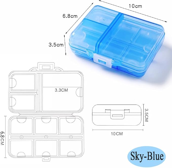 Travel Medicine Pill Organizer, AM PM Daily Pill Box Purse Pocket | Weekly Medication Reminder Planner, Cute Pill Holder Container Portable Compact Vitamin Supplement Capsule Dispenser, Blue