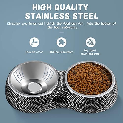 eing Dog Bowls Double Dog Water and Food Bowls Stainless Steel Bowls with Non-Slip Resin Station and Bling Rhinestones, Pet Feeder Bowls for Puppy Medium Dogs Cats Puppy Pets,Black