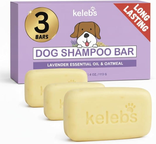 Kelebs Dog Shampoo | Allergies and itching | Dog Shampoo for Sensitive Skin | All Natural Dog Soap Bar with Lavender Oil & Oatmeal | Puppy Shampoo | No Plastic Vegan | 3PCS