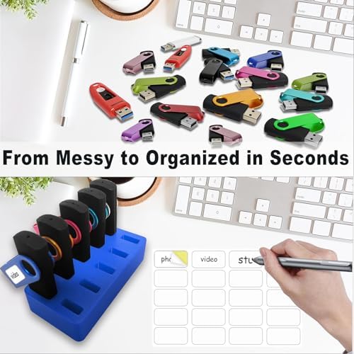 Flash Drive Desk Organizer Stand FEWINA USB Holder Storage Electronic Accessories Organizer for USB Flash Drive Stand, Thumb Drive Holder, Jump Drive Stands, Blue