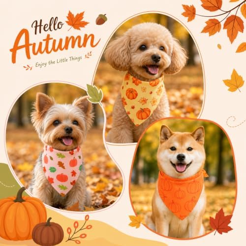 Abbylike 50 Pcs Fall Dog Bandanas Bulk Autumn Pumpkin Bandanas for Dogs Triangle Kerchief Bibs Scarf for Pets Thanksgiving Party Costume Photo Props Accessories, 25 Styles (19.7 x 13.8 x 13.8)